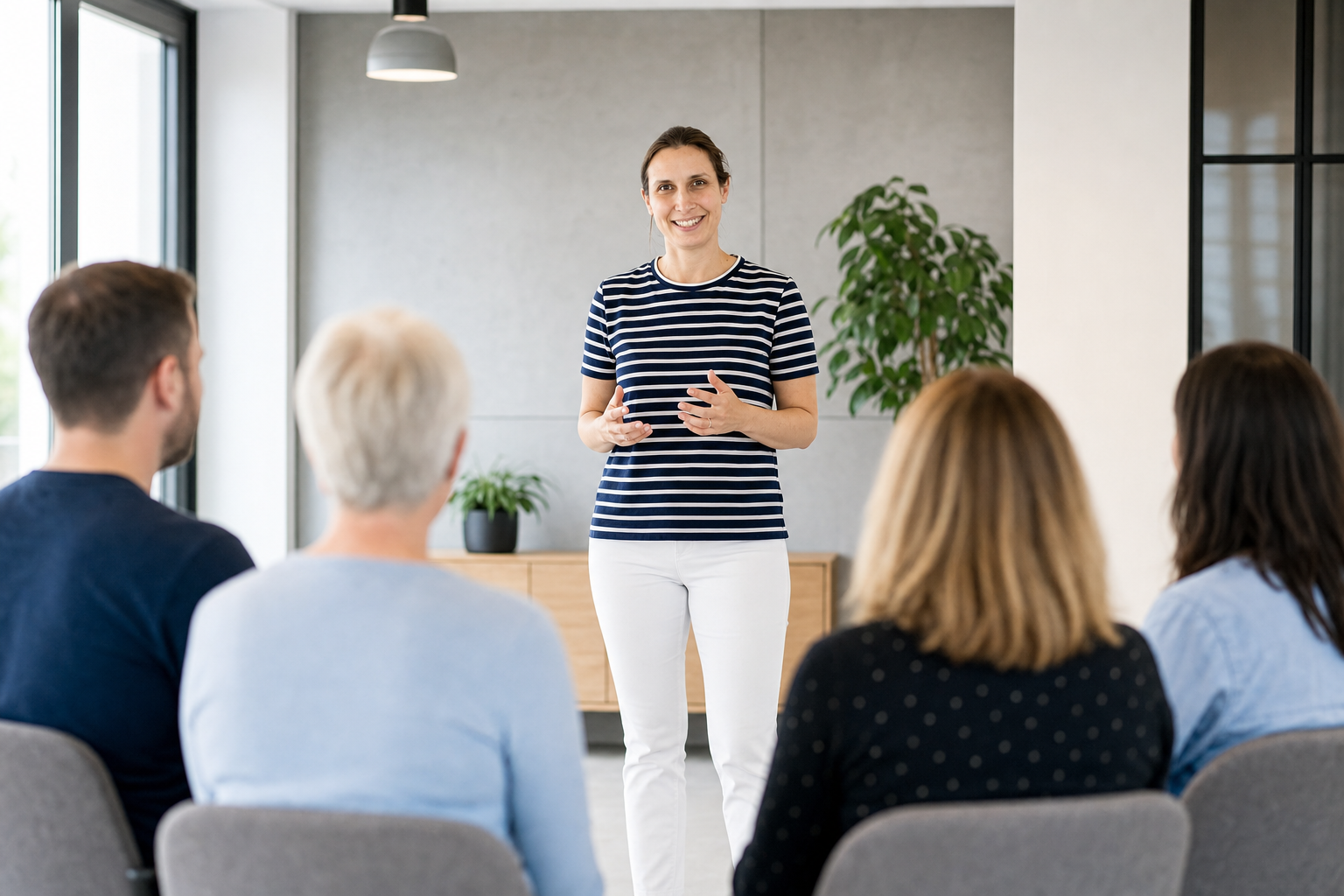 Dr. de Beer leitet eine Gruppenveranstaltung zum Thema Fibromyalgie